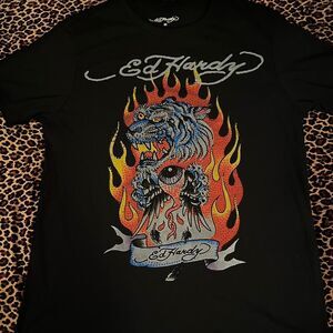 Ed-hardy Women's Black and Silver T-shirt